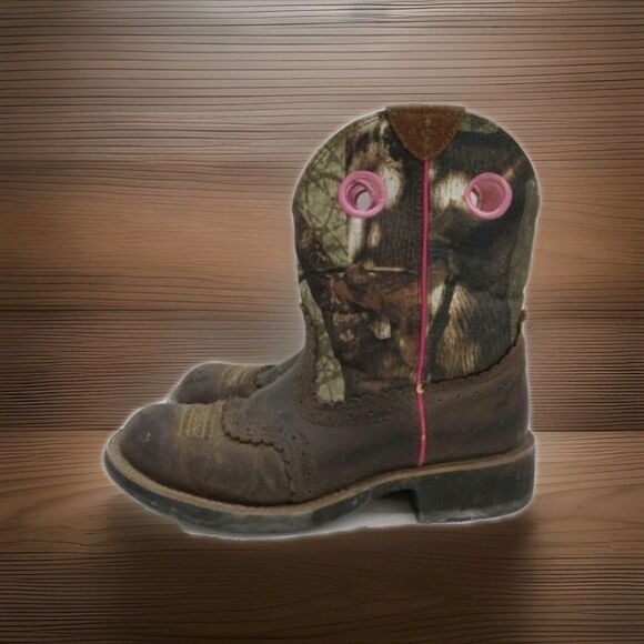 Ariat Shoes - Ariat Western Boots Pink Camo Leather Square Toe Womens Size 8.5 Cowboy Fatbaby